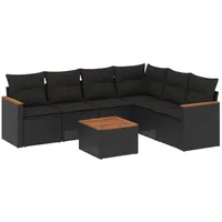 vidaXL 7-tlg Garten-Sofagarnitur mit Kissen Schwarz Poly Rattan Modell 238