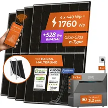 solarway All In One Balkonkraftwerk 1760 W / 800 W inkl. 3,2 kWh Anker Solix 2 Pro Speicher