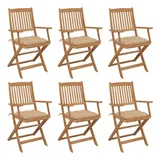 vidaXL Klappbare Gartenstühle 6 Stk. mit Kissen Massivholz Akazie