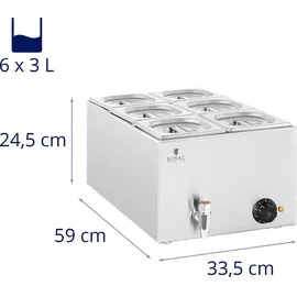 Royal Catering Bain Marie 600 W 6 GN 1/6, Ablasshahn