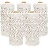 ZEONHEI 5 Stück 5 Rollen 3mm x 100m Makramee Garn, Weiß Natur Kordel Schnur Garn,Makramee Garn 3mm Weiß, Makramee Baumwolle Garn für DIY, Handwerk Hängender Topf,Zusammenstellung Der Dekorationen