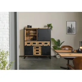 MASSIVMOEBEL24.DE Highboard 140 x 160 x 45 cm Natur klar lackiert / Schwarz