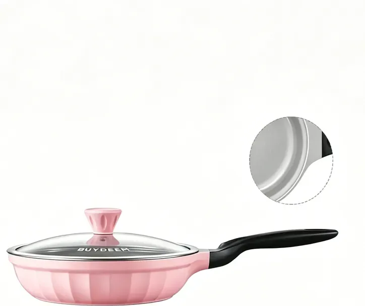 BUYDEEM Antihaft-Bratpfanne aus Aluminiumguss, schnelle und gleichmäßige Wärmeverteilung, Milchtopf mit Glasdeckel, für alle Herdarten geeignet, ohne PFOA/PFAS, Kochtopf mit Cool-Touch-Griff, Cheflite-Serie, PL41, 26 cm, 2,4 l, Pink