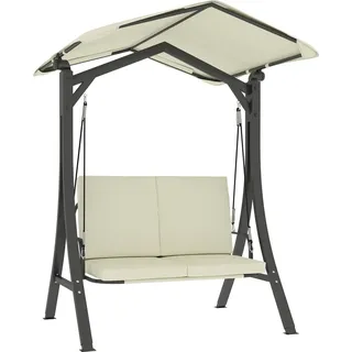 Outsunny Hollywoodschaukel mit verstellbarem Sonnendach, Sitzauflage, 2-Sitzer Gartenschaukel belastbar bis 220kg, UV 30+ Schaukelbank, Cremeweiß