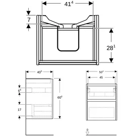 Geberit Waschtischunterschrank 2 Schubladen 50,4 x 60,6 x 40,5 cm Lava