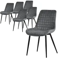 ML-Design Esszimmerstühle 6er Set Anthrazit, Sitzfläche aus Samt mit Rückenlehne