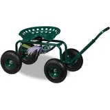 Relaxdays fahrbarer Gartensitz, höhenverstellbar, 150 kg, Stauraum, Rollsitz für Gartenarbeit, Stahl, Luftreifen, grün