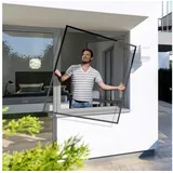 WINDHAGER Fliegengitter Fenster Plus 100 x 120 cm anthrazit, Spannrahmen individuell kürzbar, Alurahmen ohne Bohren, Insektenschutz Fensterrahmen, Mückenschutz stabil, einfache Montage, 04327