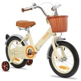 STITCH 16 Zoll Kinderfahrrad für 4 5 6 7 Jahre Mädchen, Kinderfahrrad mit Vorderkorb & Stützrädern für 4-7 Jahre Kinder,Beige