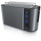 Arendo Toaster, 2 lange Schlitze, für 4 Scheiben, 1500 W, Langschlitz, Brötchenaufsatz, Wärmeisolierendes Gehäuse, Display grau|schwarz