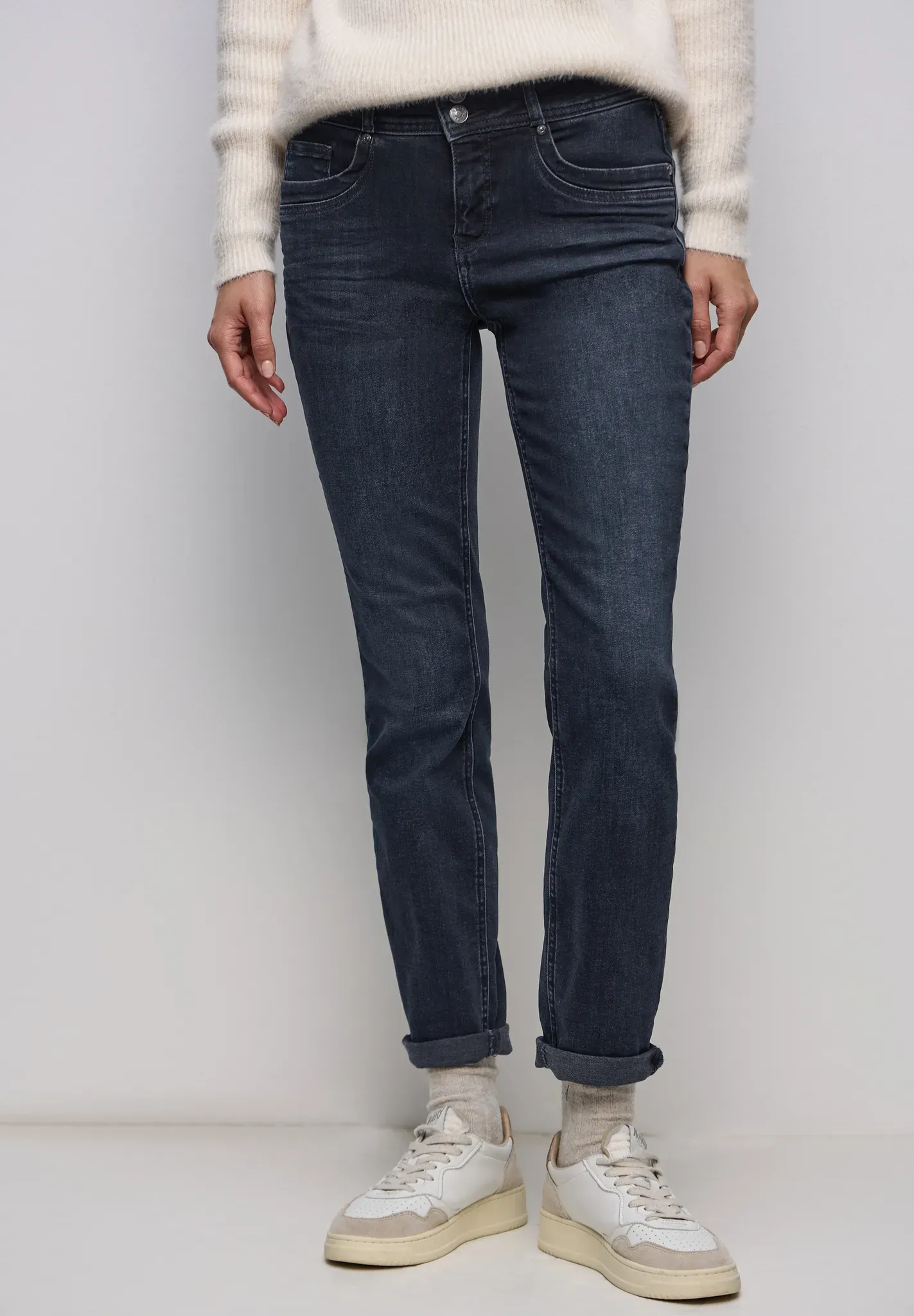 Slim-fit-Jeans STREET ONE, Damen, Gr. 34, Länge 30, blau schwarz washed, Jeans, 99% Baumwolle, 1% Elasthan, unifarben, normal, Jeans Slim-fit-Jeans, 5-Pocket-Style