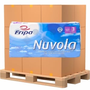 Fripa Nuvola Toilettenpapier, 3-lagig, 100% Recycling, hochweißes Tissue mit Dekorprägung, 1 Palette = 132 Packungen à 8 x 250 Blatt