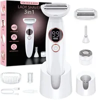 Houpoo Damenrasierer 3-in-1 Elektrisch Nass-Trockenrasierer Ipx7 Wasserdicht Trimmer Damen,für Bikinizone Achseln Beine,USB-Aufladung