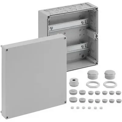 Abzweigkasten IP65 300x300x132mm gr Kst Tragschien Wand/Decke halogenfrei