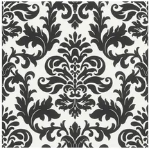 Rasch Textil Rasch Tapete 278507 - Schwarz-Weiße Tapete mit geschwungenen Ornamenten im Barock-Stil - 10,05m x 10.05 m Schwarz Weiß Wohnzimmer Flur Büro Küche Wohnräume