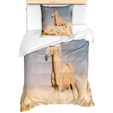 Abakuhaus Bettwäsche Milbensicher Allergiker geeignet mit Kissenbezug, Microfaser, Pferd Palomino-Sand-Wüste grau|lila