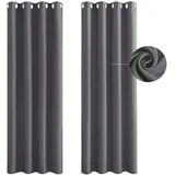 Gardinen mit Kräuselband Blickdicht 80 x 70 cm Thermo Vorhang Kälteschutz Blackout Thermovorhang Verdunklungsvorhänge 2Er Set für Schiene Blackout Curtains, Dunkelgrau