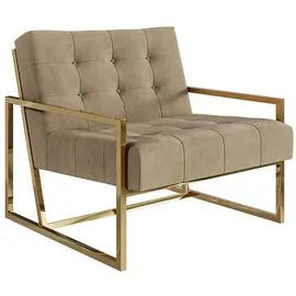 s-style möbel Loungesessel Mit Goldenen Metall Füßen, Beige, Samtstoff