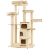 COSTWAY Kratzbaum Katzenbaum, 173cm deckenhoch, mit 3 Katzenhöhle beige