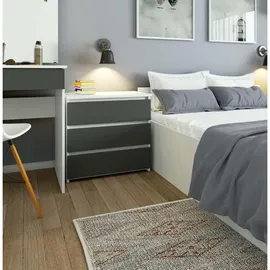 akord furniture factory Akord Nachtschrank, Weiß, Grau, Nachbildung, 3 Schubladen, Rechteckig,Rechteckig, 60x57x35 cm, Schlafzimmer, Nachttische
