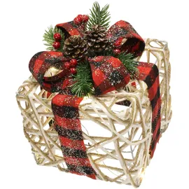 I.GE.A. Dekofigur I.GE.A. "Weihnachtsfigur Leuchtfigur LED-Geschenk mit Schleife", rot (weiß, rot), B:15cm H:19cm, Polyester, Dekofiguren, Geschenkpaket Schleife Tanne Beeren Zapfen Weihnachtsdeko beleuchtet