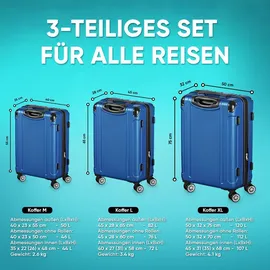 veska Hartschalenkoffer Kofferset 3 teilig mit TSA Zahlenschloss 4 Rollen ABS-Hartschale, Reisekoffer Trolley Rollkoffer Koffer - berry - Rot