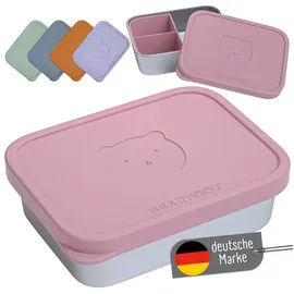 Bearfoot Lunchbox Brotdose Kinder Edelstahl mit Silikoneinsatz - Rosa, Kindergarten und Schule - Mädchen und Jungen, Vesperbox, Snackbox rosa 700 ml | 12.3 cm x 16.5 cm x 5 cm