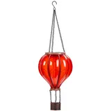 Festive Lights 44cm Heißluftballon Solar Outdoor Solarleuchte Heißluftballon rot Glas Effekt Laterne hängend solarbetriebene Laterne rot Gartenleuchten für Außen Gartenbeleuchtung