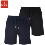AUTHENTIC LE JOGGER "kurze Relaxshorts, mit Kordel", Herren, Gr. 48/50 (M), N-Gr, blau (navy, schwarz), Jersey, Obermaterial: 100% Baumwolle, unifarben, Basic, bequem kniefrei, Hosen, aus reiner Baumwolle, Topseller