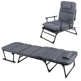 Mojawo 2 in 1 Gartenliege | Ruheliege | Sanitätsliege | Liegebett | Gästebett | Relaxsessel | Ruhesessel mit Polster und Kopfkissen, Farben:Dunkelgrau