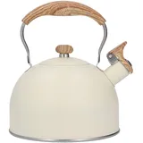Wasserkessel Induktion, 2,5 l Pfeifkessel Edelstahl Teekessel mit Holzoptik Griff Flötenkessel für Gasherd Keramikofen Induktionskochfeld