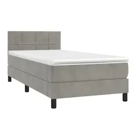 vidaXL Boxspringbett mit Matratze & LED Hellgrau 90x190 cm Samt