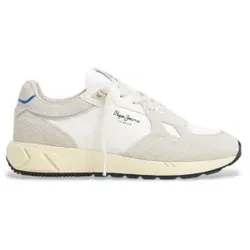 Pepe Jeans für Damen. PLS60035 Marlon Divided Leder Turnschuhe weiß (37), Wohnung, Wildleder, Schnürsenkel, Lässig