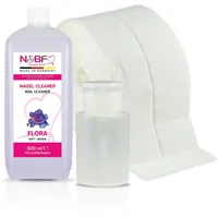 NAILS FACTORY Nagel Cleaner Set mit Duft 500ml + Dispenser Pumpflasche Weiss 150ml + 1000 Zelletten Cellulose Pads (2 Rollen à 500 Stück) - 70% Isopropanol-Alkohol – für Gelnägel – (Flora)