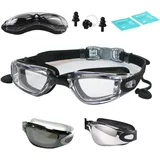 HSTWODE Optische Schwimmbrille,schwimmbrille mit sehstärke, Dioptrien: -1,5 bis -8,0,Erwachsene Anti-Beschlag UV-Schutz Schwimmbrille,mit Austauschbarem Nasensteg (Schwarz Transparent, -4.5)