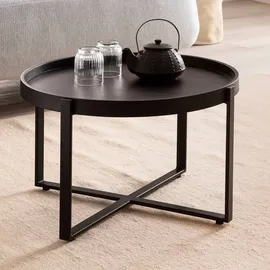Wohnling Couchtisch Rund Schwarz Massivholz 60 x 60 x 35 cm