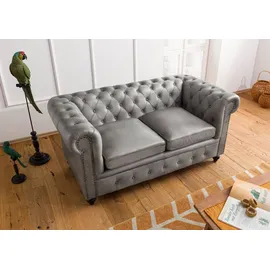 Massivmoebel24 Sofa 2-Sitzer Echtleder 158x82x75 grau CHESTERFIELD #202
