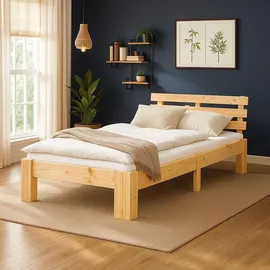 Homestyle4u Bett mit Lattenrost Holz Natur Holzbett 90x200 Einzelbett 90 x 200 cm Massivholzbett 90x200 Kiefer –