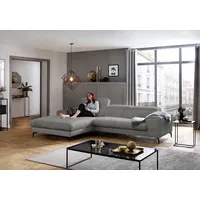Ecksofa W.SCHILLIG "piedroo, Designsofa mit tollem Sitzkomfort, L-Form", grau (grau r66), B:303cm H:70cm T:193cm, Chenille-Flachgewebe R66 (85% Polyester, 15% Nylon), Sofas, Kopfteilverstellung, wahlweise mit Sitztiefenverstellung, Breite 303cm