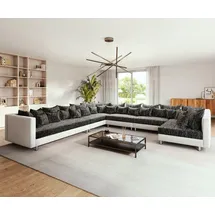 DeLife Wohnlandschaft Clovis XXL Weiss Schwarz Ottomane Links, Design Wohnlandschaften, Couch Loft, Modulsofa, modular