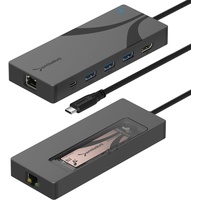 Sabrent 6 in 1 USB C Dockingstation mit M.2 NVMe SSD Slot, Zwei USB 3.2 (10 Gbps), 90W Power Delivery, 4K@60Hz HDMI Port, Gigabit Ethernet RJ45-Port 1GbE fur MacBook & Laptop Travel [HB-6PNV]