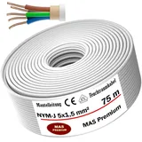 MAS Premium Feuchtraumkabel Stromkabel 5-170m Mantelleitung NYM-J 5x1,5, 2,5, 4, 6, 10 oder 16 Elektrokabel Ring für feste Verlegung (NYM-J 5x1,5 mm2, 75m)