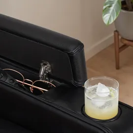 MCombo M MCombo 2 Sitzer Sofa mit Schlaffunktion, mit verstellbare Kopfstütze, Kinosessel, Armlehnen-Aufbewahrung & LED Beleuchtung, 7705 (Schwarz)