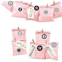 Frau Wundervoll DIY Adventskalender zum Befüllen Bescherung, Papiertueten flach 13x16,5cm, rosa Stern, Ziffern grau