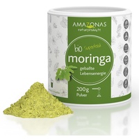 Amazonas Naturprodukte Bio Moringa Pulver | Direkt Import aus Paraguay von einer Fairtrade geführten Moringafarm | 100% reines Bio-Moringa-Blattpulver | Natürlicher Eiweißlieferant | 200g