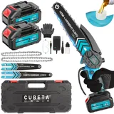 CUBETA Mini Akku Kettensäge mit 2 Akku 12,000mAh, 6 & 8 Zoll Elektro Kettensäge mit Automatischer Öler, 550W Motor, Sicherheitsverriegelung für Garten, Beschneidung, Holzschneidenz