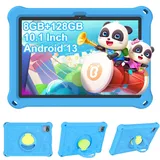YOBWOK Kinder Tablet 10 Zoll Android 13 8GB RAM 128GB ROM,Dual Kameras,Kindersicherung,6000 mAh, HD 1280x800,Für 2-10 Jahre,Eva Hülle,Blau