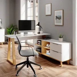 Vicco Schreibtisch Nautica Computer Büro PC Arbeitszimmer Weiß Eiche Skandi