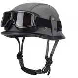 Labzaa Retro Deutsche Lederhelm Halbschalenhelm mit ECE, Jethelm Retro,Vintage Motorradhelm mit Brille für Cruiser Chopper Biker Moped F XXXL
