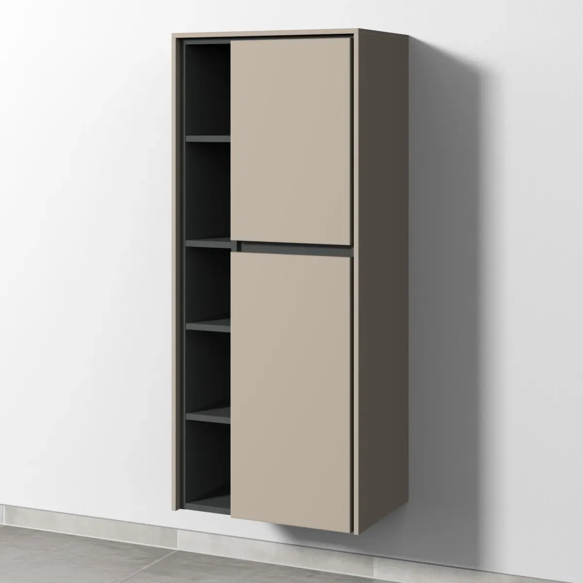 Sanipa Twiga Stauraumschrank mit 2 Türen und offenen Fächern, Sandgrau-Matt, SY10567 SY10567